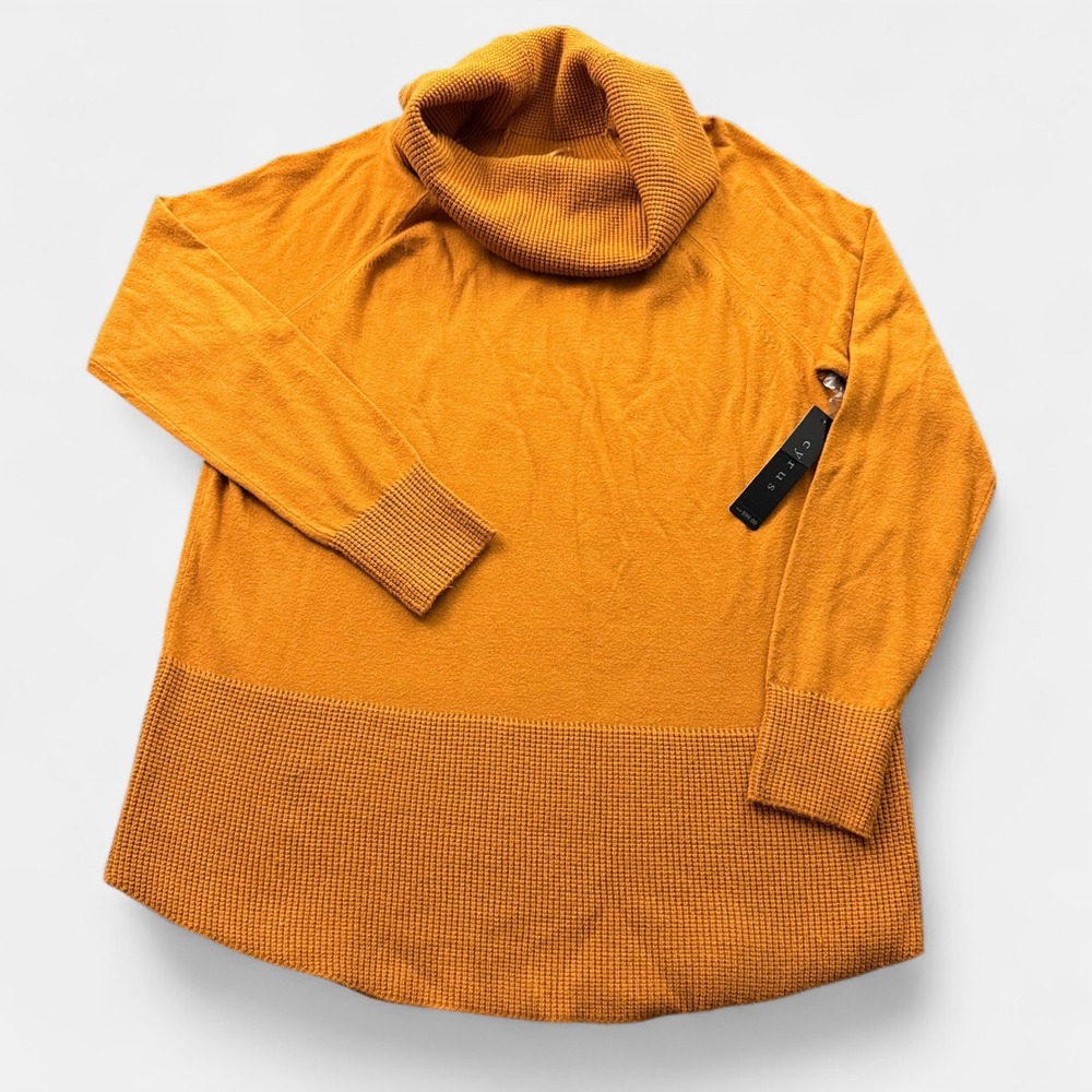 Cyrus Cowl Neck Sweater Womens XL Butterscotch Mixed Knit Tunic C981934D